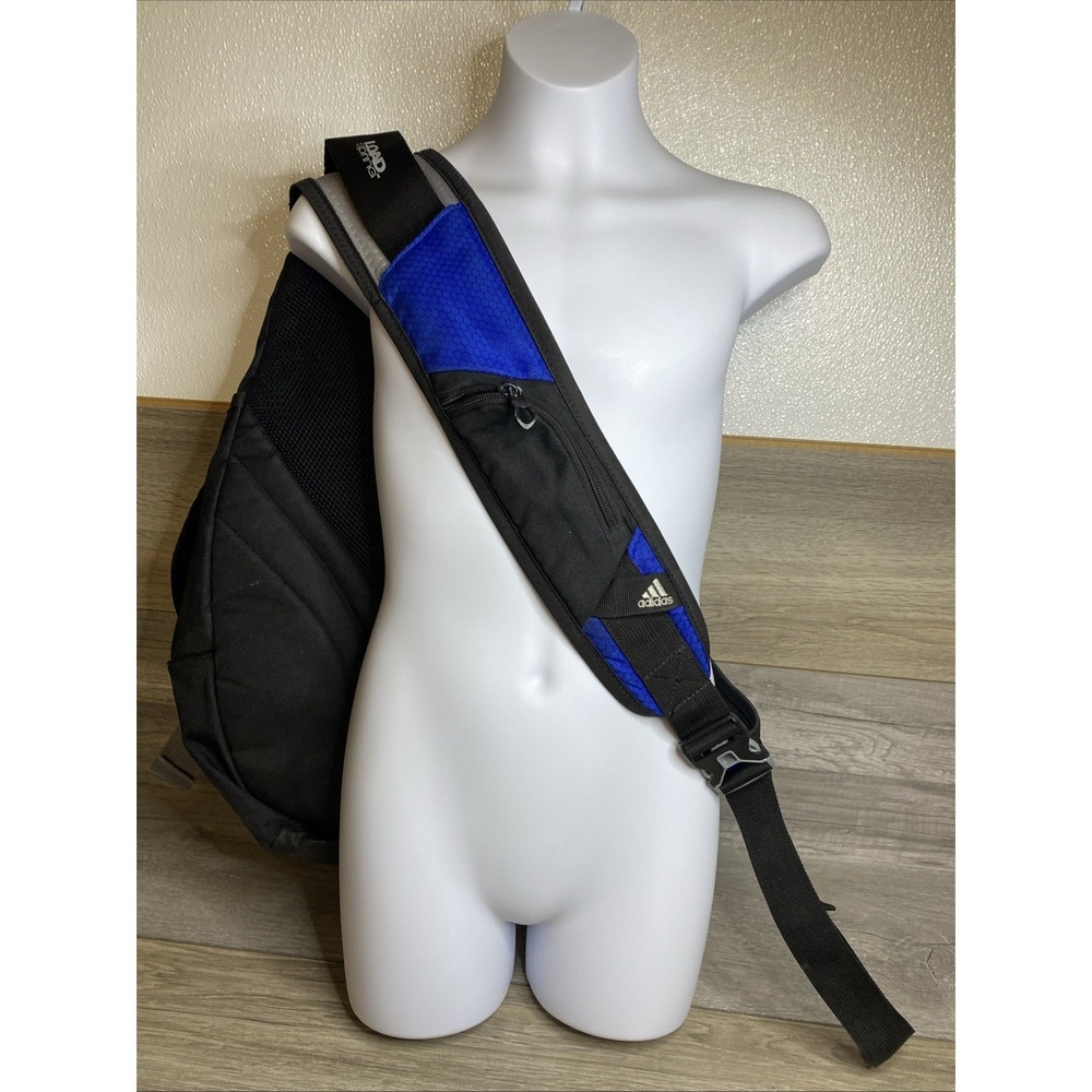 Adidas Sling Backpack Spring Load Crossbody Shoulder Strap 16x20 Black Blue Gray - Picture 2 of 16